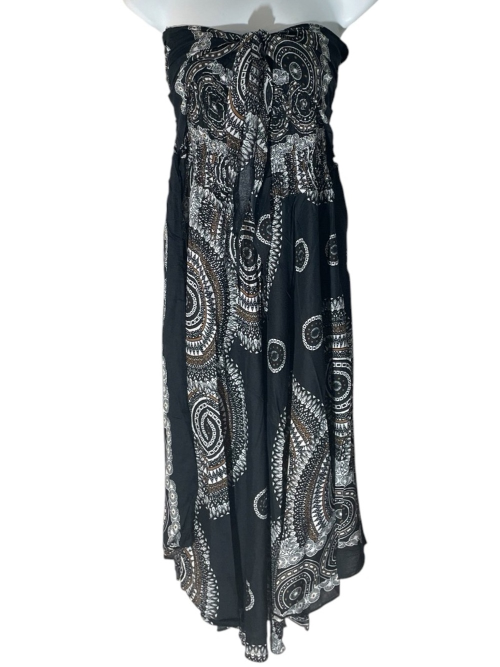 X7- Black Strapless Paisley Maxi Dress with Smocked Bodice